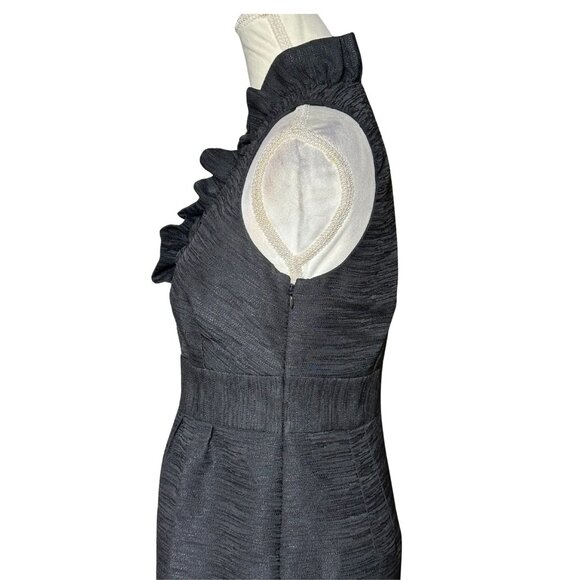 Ann Taylor Halter Dress Size 4 Ruffle Neck Black Textured Sleeveless Office Work - Picture 3 of 7